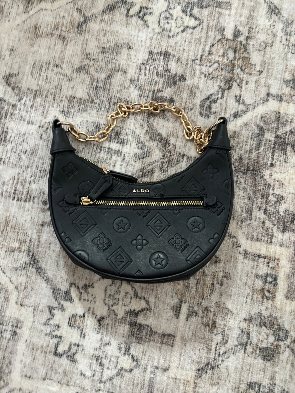 ALDO Black Crescent Mini Bag with Gold Chain